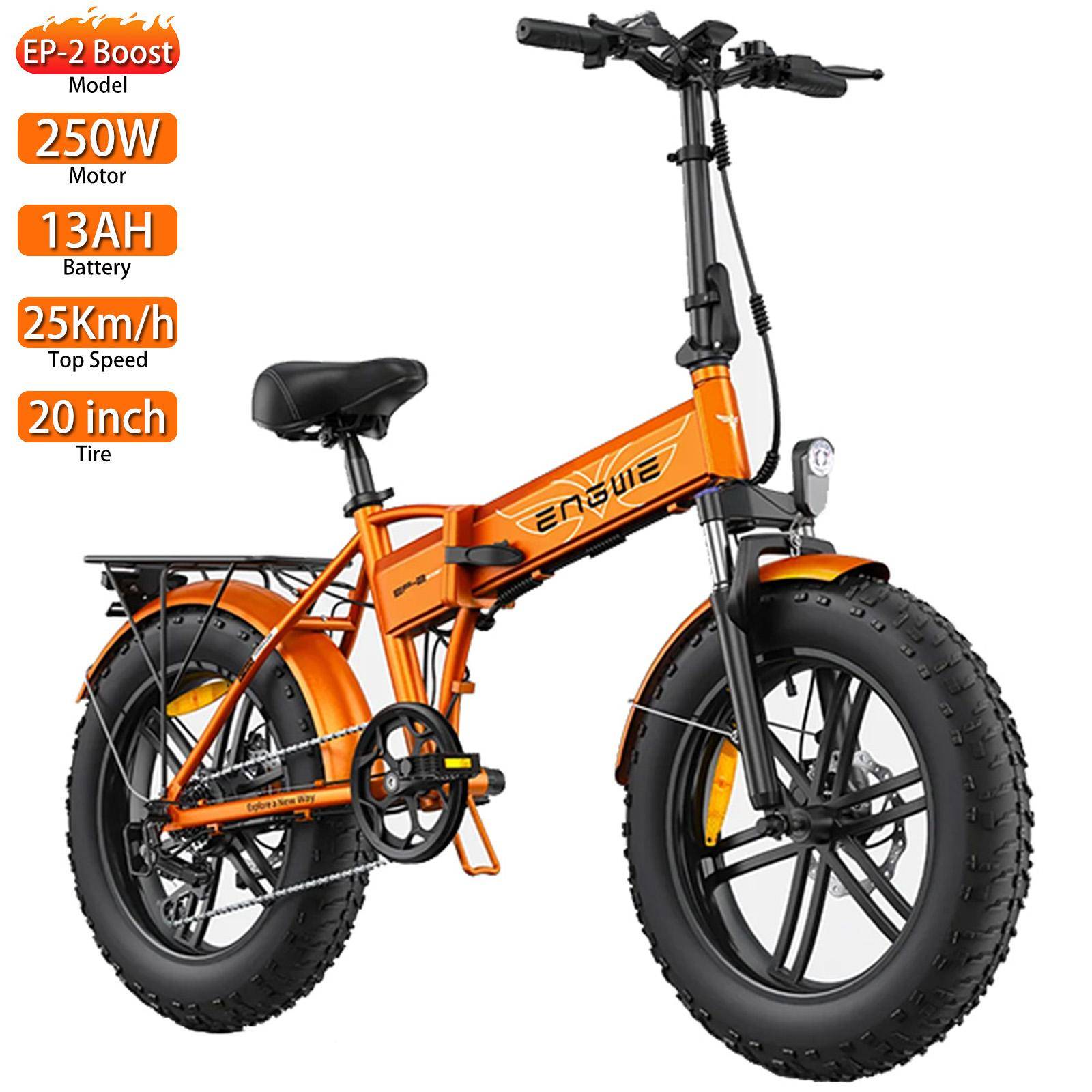 Elcykel ENGWE EP-2 BOOST Topphastighet 25 km/h Stadsebike 48V 13AH 20  Feta Däck Vuxen Ebike 250W Motor Dubbel Skivbroms 7-växlad Orange svart