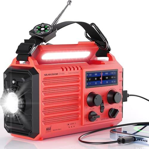 AM/FM/SW byggarbetsplatsradio vevradio, bärbar 5-vägs väder solradio, dynamo handvev, powerbank, LED campinglampa, SOS-larm, kompass, USB-port för laddning av mobiltelefon i nödsituationer