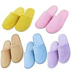 Engångs tofflor En storlek, 5 par spa tofflor Coral Fleece Non Slip Hotel tofflor andningsbara gäst tofflor 5 färger skönhetsmaterial