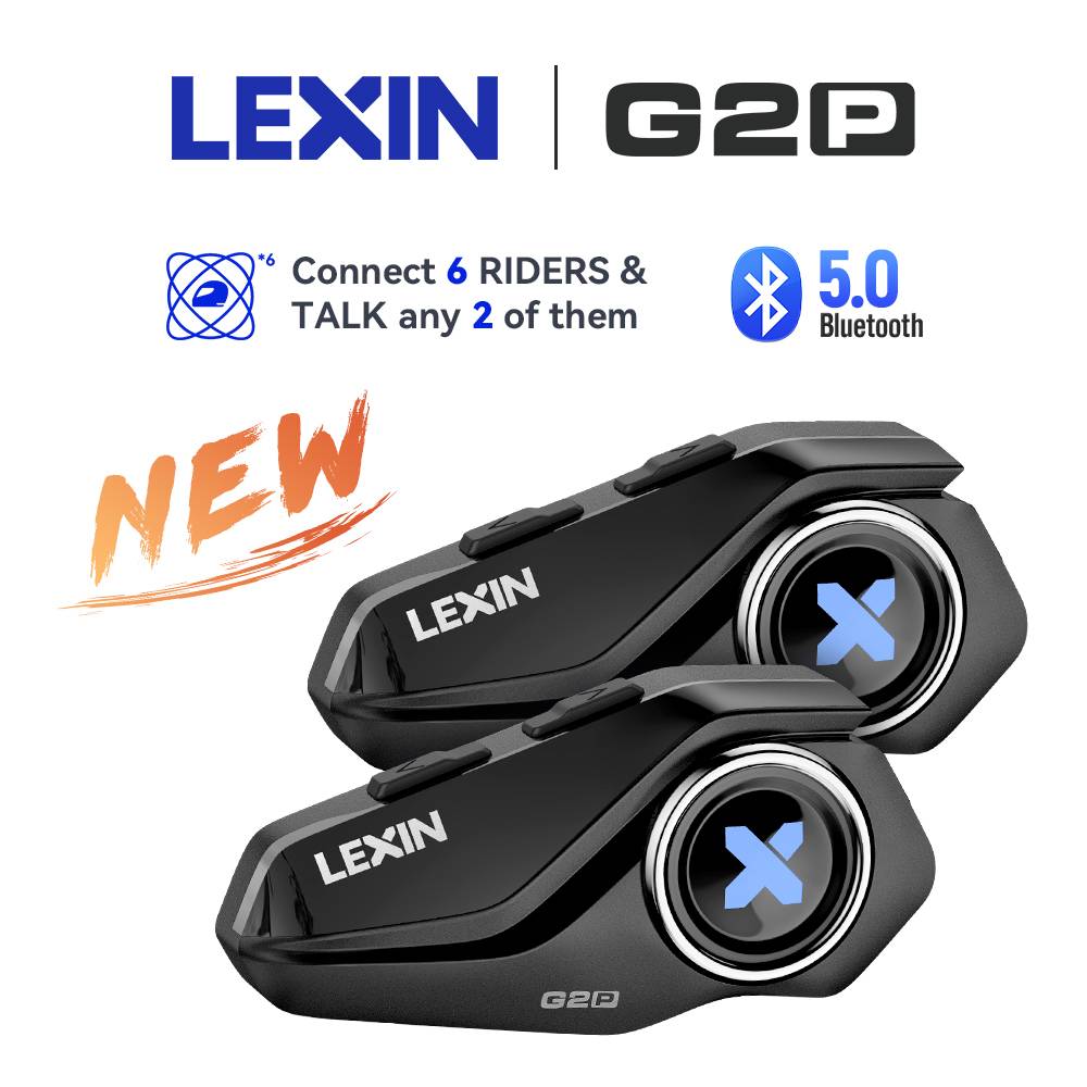 Lexin G2P Motorcycle Intercom Helmet Bluetooth Headsets,Handsfree Communicator Up to 6 Riders Interphone with FM Radio