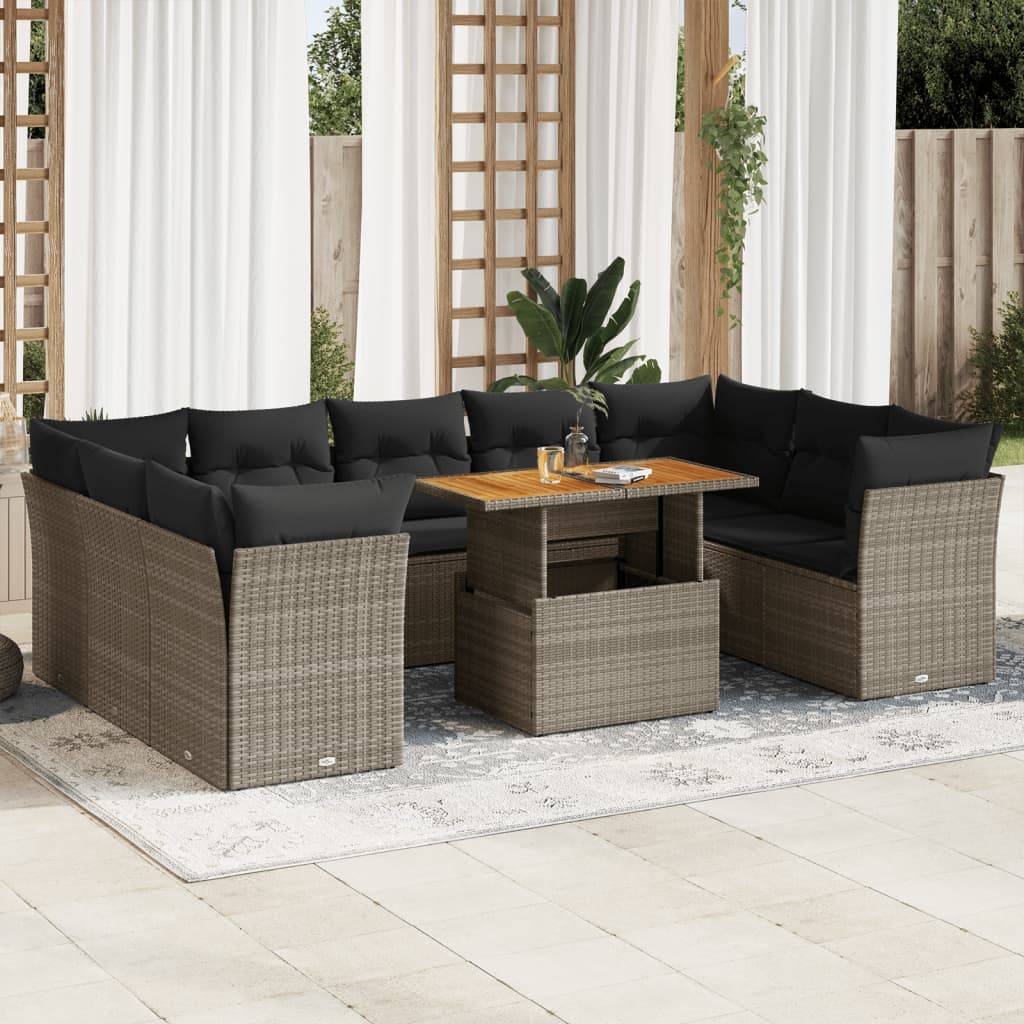 Sofasæt Til Haven 10 Dele Med Hynder Polyrattan - Grå / bord 4x hjørnedel 5x midterdel