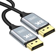 8K Displayport Cable 10M Standard Gaming Displayport Cable Maximum High Speed Video and Audio Synchronized Output Speed Durable Nylon Braided Cable svart