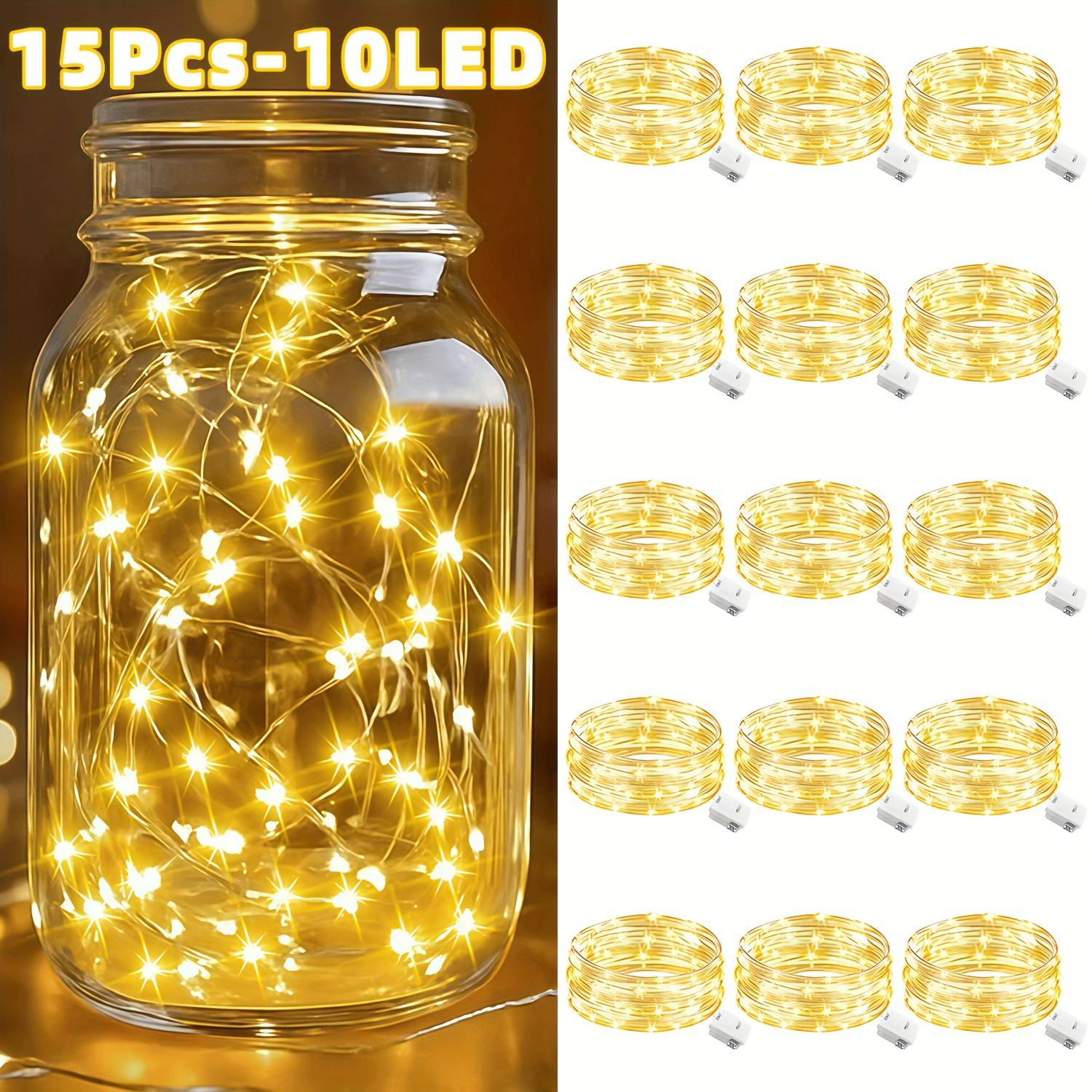 15 Pack Indoor Christmas String Lights, 1m/2m Led Fairy Lights, 3 Lighting , Flexible Copper Wire, Ideal For Garden, Bedroom, Party, Engagement, Halloween, Christmas Decoration