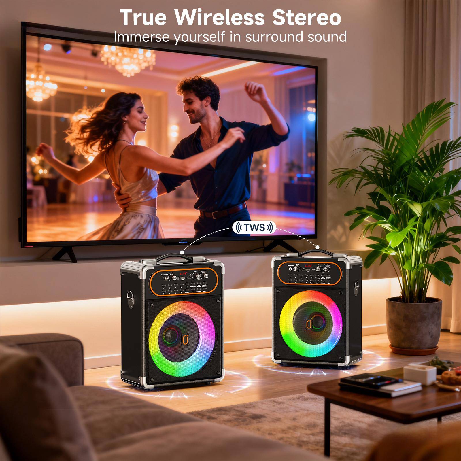 S68 Karaokemaskin med 2 mikrofoner, Bärbar Bluetooth 5.3 Karaokekapacitet för utomhusevenemang, Sammankomster och Fester