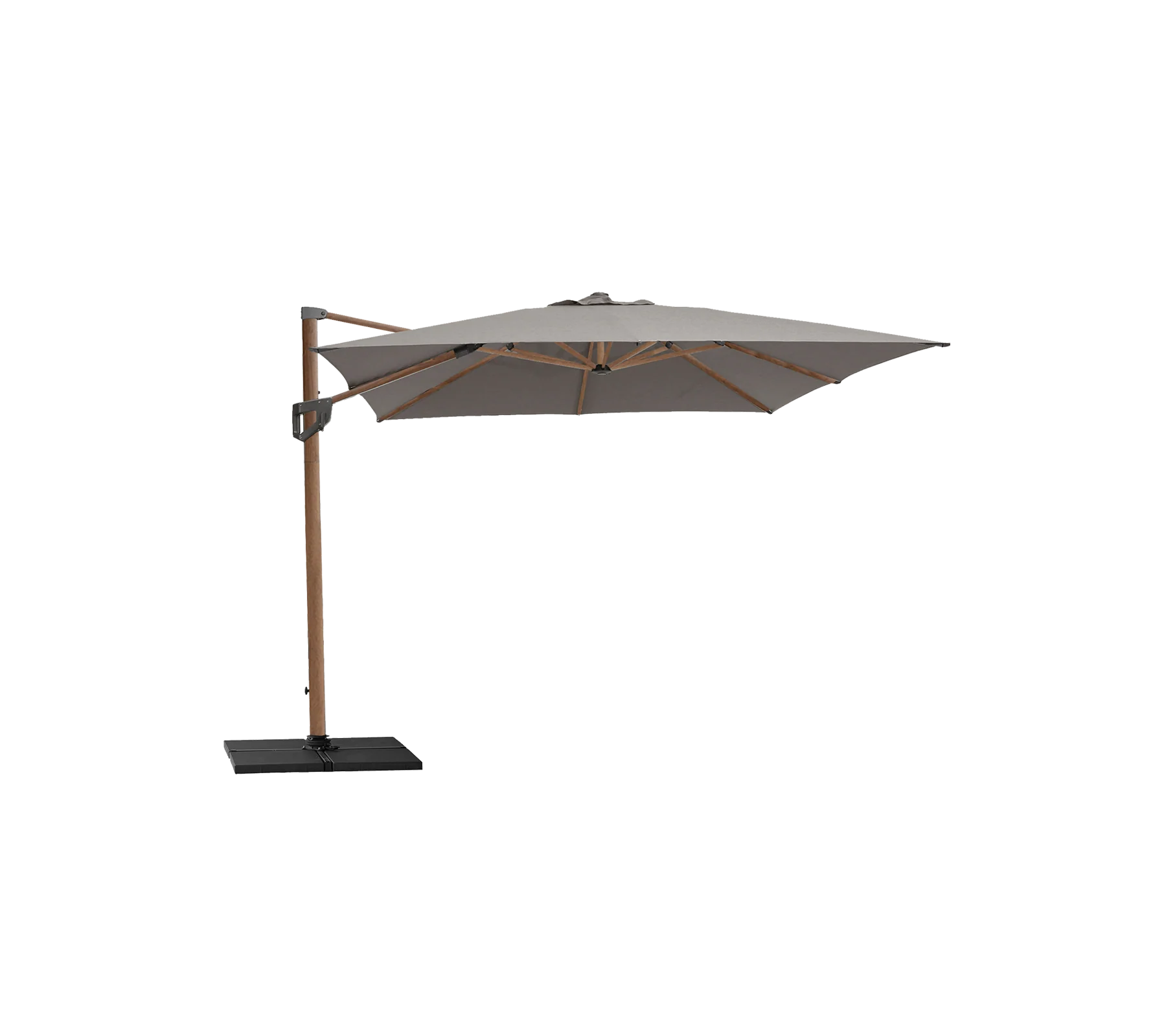 Hyde luxe parasol, 3x4 m - Aluminium Wood look/Solution Dyed polyester w/Taupe / Beton base