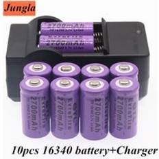 Original 16340 batteri cr123a 16340 batteri 2700 mah 3.7v litiumjon uppladdningsbart batteri +16340 laddare - Gul