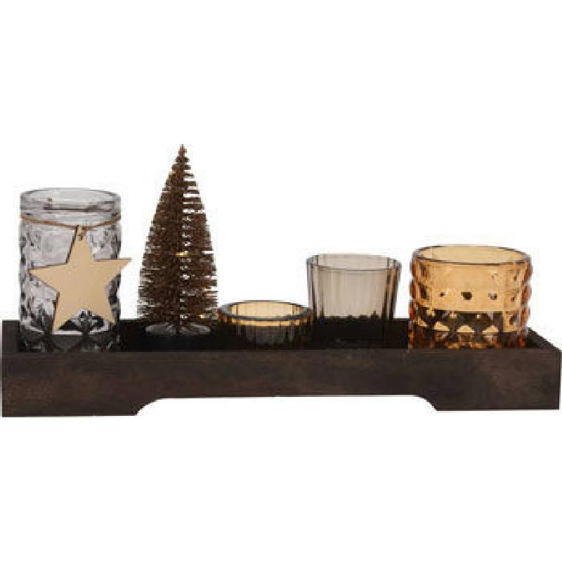 Värmeljushållare Presentset Glas/trä