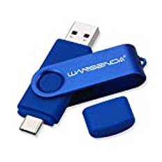 WANSENDA Typ C USB-minne USB 3.0 minne SticK USB Pen Drive OTG USB-minne för typ-C Android-enheter/PC/Mac (512 GB, marinblå)