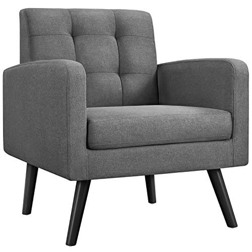 Yaheetech Ohrensessel Sessel mit Armlehnen, Lounge-Sessel Relaxsessel mit getufteter Rückenlehne, Modern Sessel bis136 KG belastbar, für Wohnzimmer, Schlafzimmer, bis136 KG belastbar, Grau