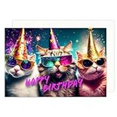 Edition Seidel Premium födelsedagskort med kuvert. Gratulationskort Billet Grattis på födelsedagen humor rolig cool man kvinna tonåring pojke flicka katt party (G3504 SW023)
