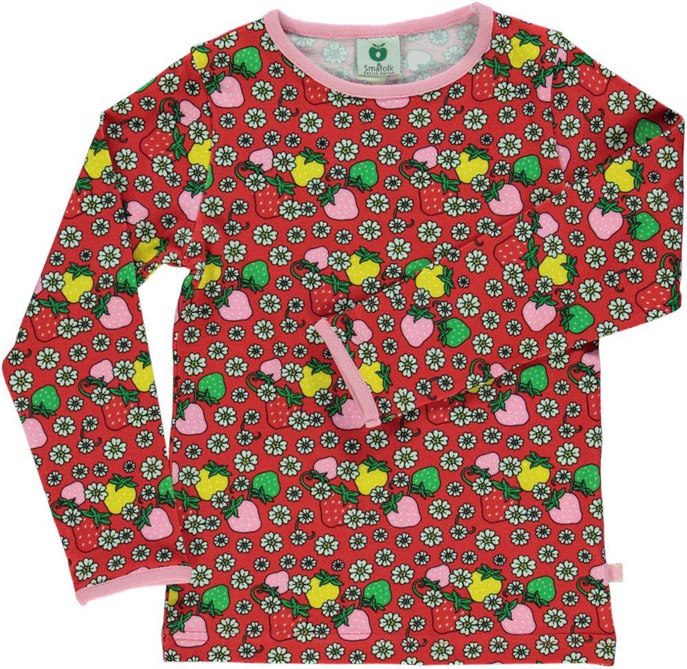 Langærmet bluse med jordbær og blomster - Red / 9-10