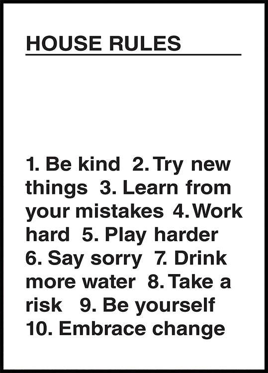 House Rules (70x100cm) - Plakater > Typografiska Posters, Svart och Vit Posters, BD, LANGFIX