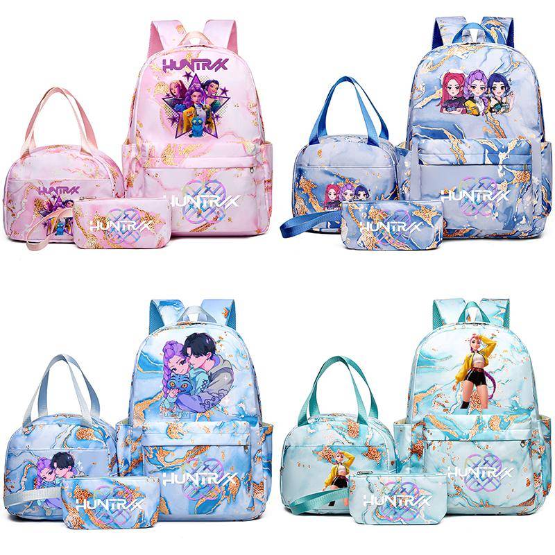 3 st/set Anime Kpop Tryckt Ryggsäck med Handväska Pennfodral för Tonåring Student Flicka Pojke Bokväska Vattentät Resväska Mochila