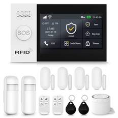 XNY 12-delat kit helpekskärm trådlöst smart hemlarmsystem, gör-det-själv 4G och WiFi-inbrottslarmsystem för hemsäkerhet med APP-varning, rörelsedetektor, dörrfönstersensor, fjärrkontroll, siren