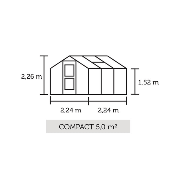 Compact 5,0 m² antracit m/ 3 mm hærdet glas
