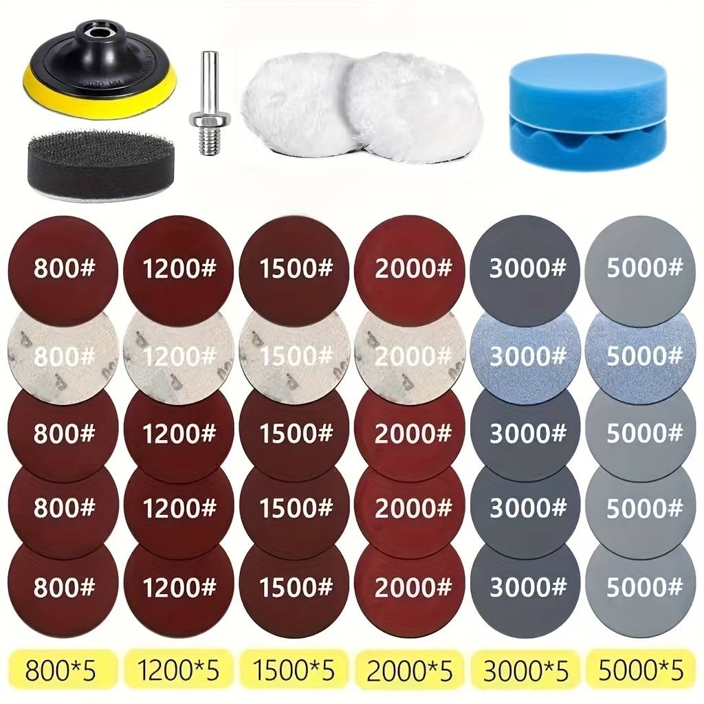 37/127 Headlight Restoration & Refurbishment Kit, 3 Inch 75mm Car Polishing Disc, Car Waxing Sponge Polishing Pad With Sandpaper For Car Detailing