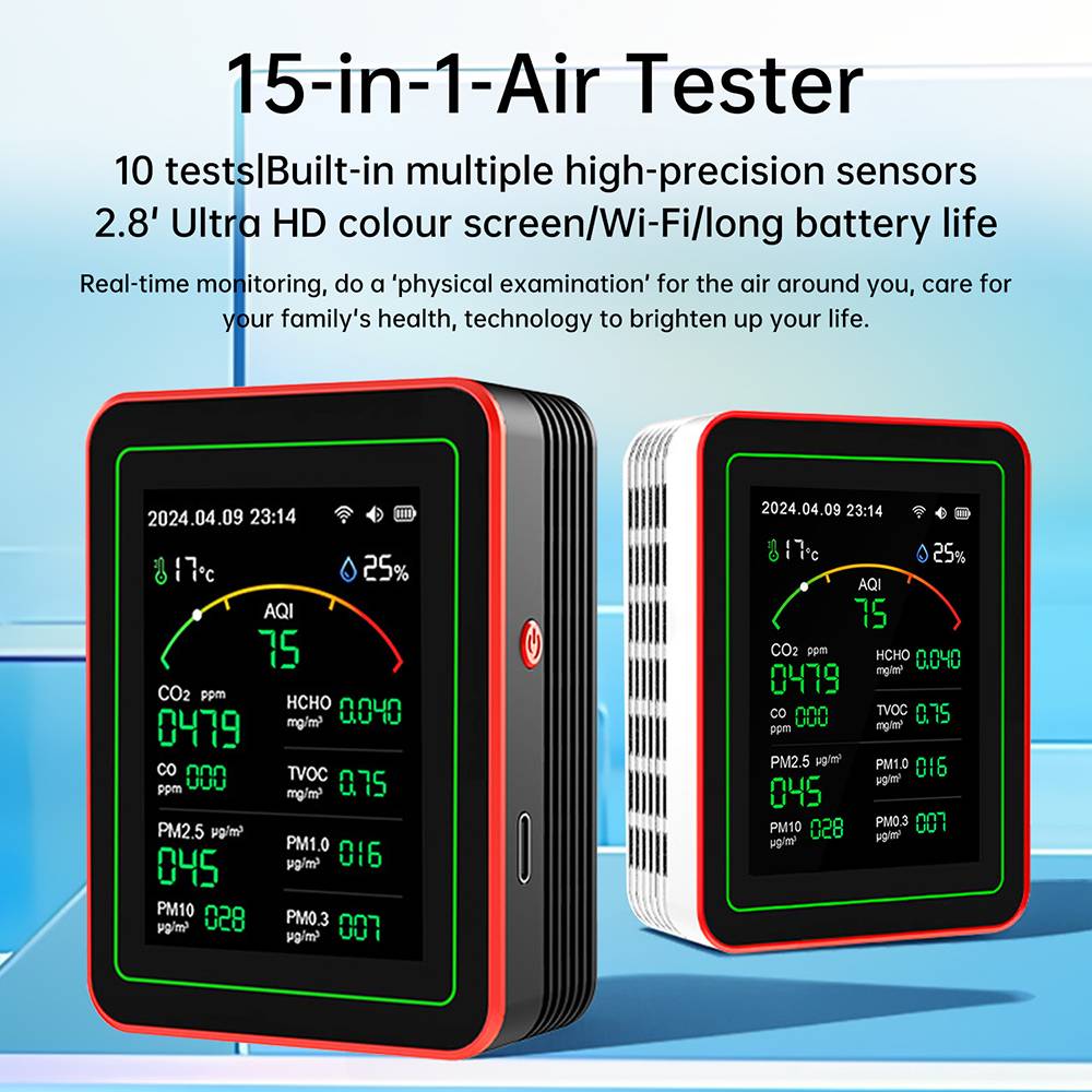 Smart Life 15 in 1 Air Quality Monitor Tuya WiFi PM2.5 Detector CO2 CO TVOC HCHO PM AQI Temperature & Humidity for Home & Office