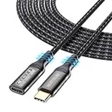 usb förlängning 5m 20 Gbps/100 W, USB C 3.2 Gen 2 hane till hona förlängare, usb c extension cable 4K @60Hz videokabel, kompatibel med MacBook/Magsafe laddare/USB C-hub/PSVR2