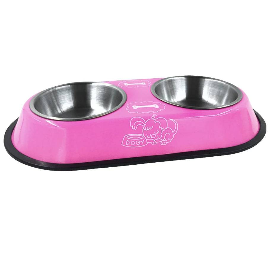 Stainless Steel Double Bowl Feeding Station for Dogs & Cats - Pink / L / SP (L)