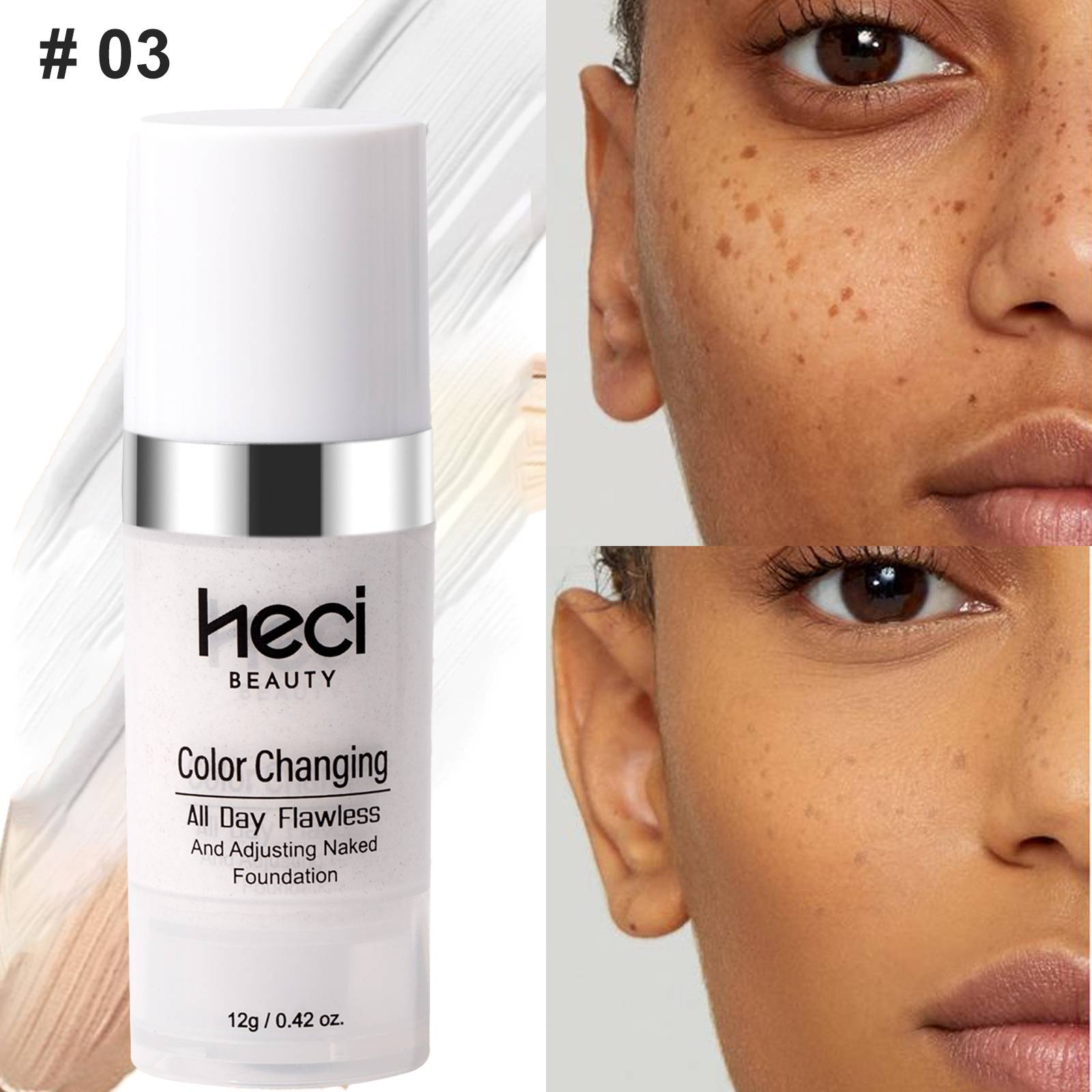 Heci Waterproof Moisturizing And Color-changing Liquid Foundation-mild And, Long-lasting Brightening, Anti-smudge, Non-sticky, Superimposed To Cover Blemishes, Flattering Base Makeup, End, 0.42fl.oz