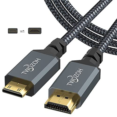 Twozoh Mini HDMI till HDMI-Kabel 7,5M, Hög Hastighet Full HDMI till Mini HDMI-Kabel Flätad Sladd Stöder 4K/60Hz 1080p