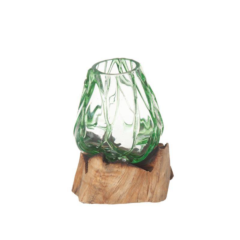 Glasvas på trädrot Grön