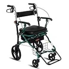 3 in 1 Rollator Walker Transport Chair, Folding Wheelchair Rolling Mobility Walking Aid, Lightweight Aluminium Frame Padded Seat for Adult, Seniors