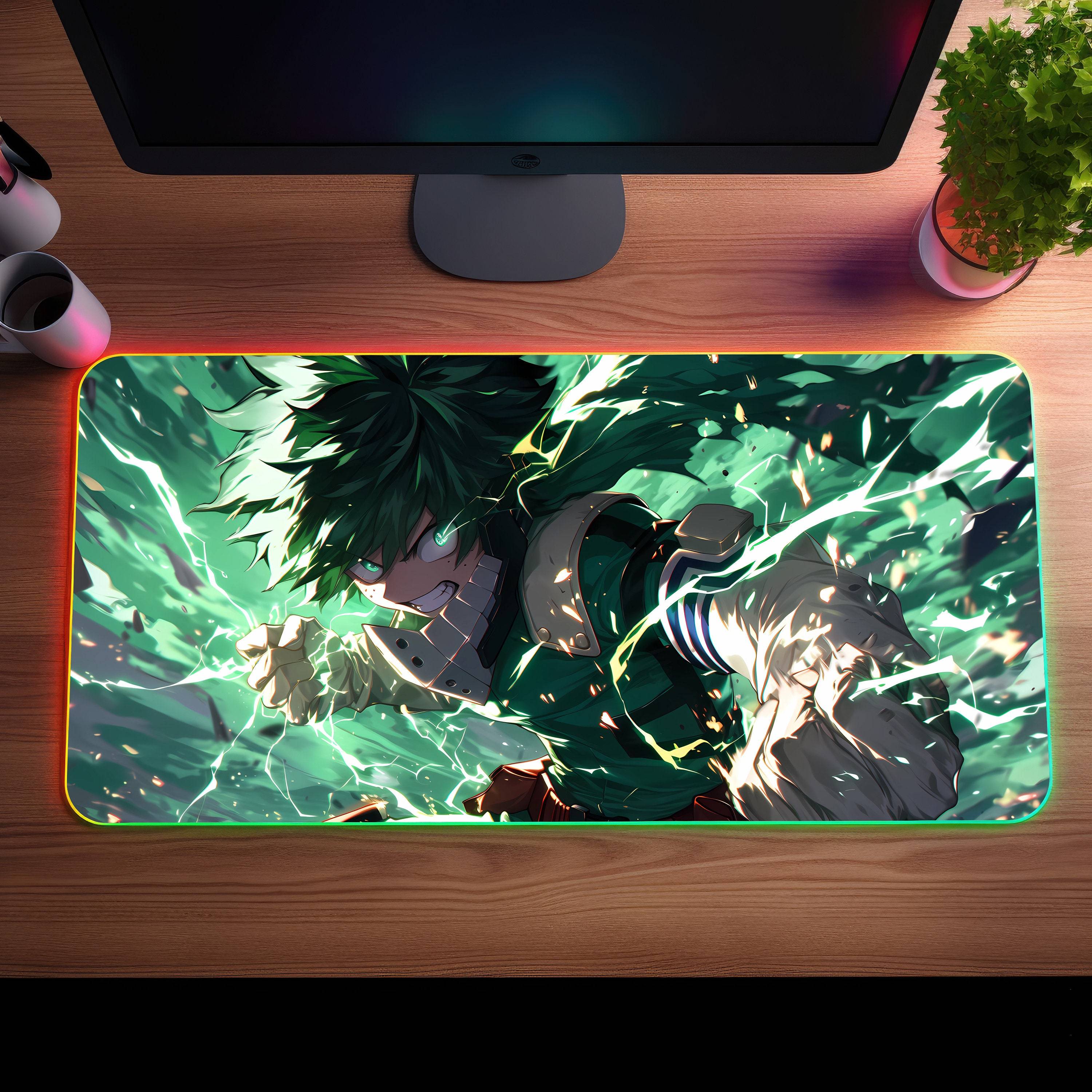 Custom Anime LED Gaming Mousepad - Personalisierte RGB Schreibtischmatte - Otaku Geschenk für Gamer - Große Größe, Light Up, Shonen Anime Art
