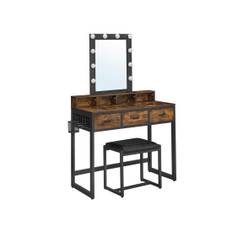 Sminkbord med pall Sminkbord 10 LED-lampor Spegel Justerbar ljusstyrka Sovrumsdressing