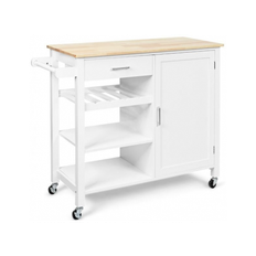 Køkkenø på hjul i MDF og fyrretræ H90 x B100 + 11,5 x D48 cm - Hvid/Natur