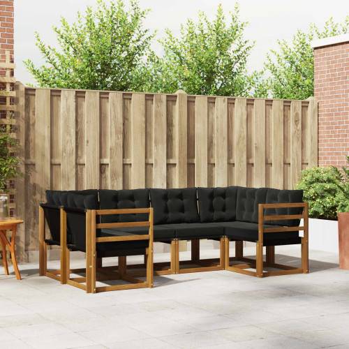 Utomhussoffset med kudde 6 pcs Naturlig och svart