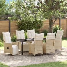 7 Delar Trädgårds Dining Set med Kuddar Beige Poly Rottning