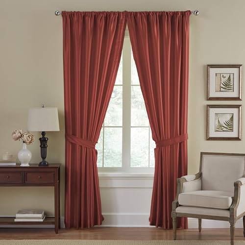 Elrene Home Fashions Versailles-mörkläggningsgardiner i syntetiskt silke, gardinpanel, mörkläggningsgardin med stångficka, 132 cm x 213 cm, röd, 1 panel