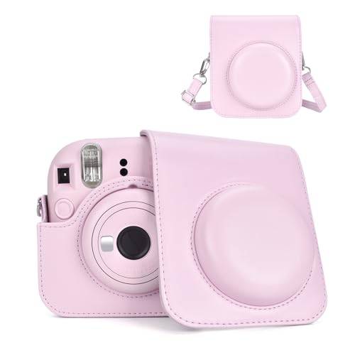 HIYQIN Kamerafodral kompatibelt med Fujifilm Instax Mini 12, polaroidkamera Mini 12 skyddsfodral med fotolagringsficka – blomrosa