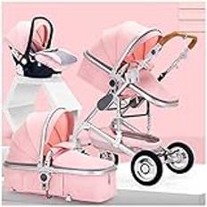 Baby Barnvagn for Nyfödd, 3 i 1 Högvy Baby Barnvagn Barnvagn For Toddler Stötdämpande Spädbarn Pushchair Vagn Bassinet Med Myggnät, Kopphållare, Fotskydd(Pink A)