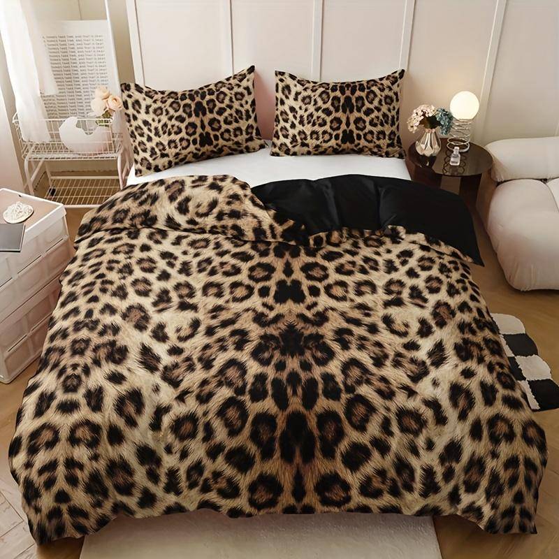 Fashion Leopard Print Duvet Cover Set 1 Duvet+2 Pillowcases High-Definition Home Bedroom Decor Cozy Bedroom Stylish Home