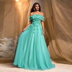 Elegant lyxig 3D-blommig broderad spetsväv i lapptäcke Tyllkjol, hel kjol Lämplig för bröllop, fest, semester, balklänningar (tunga) - Grön (L,M,S,XS)