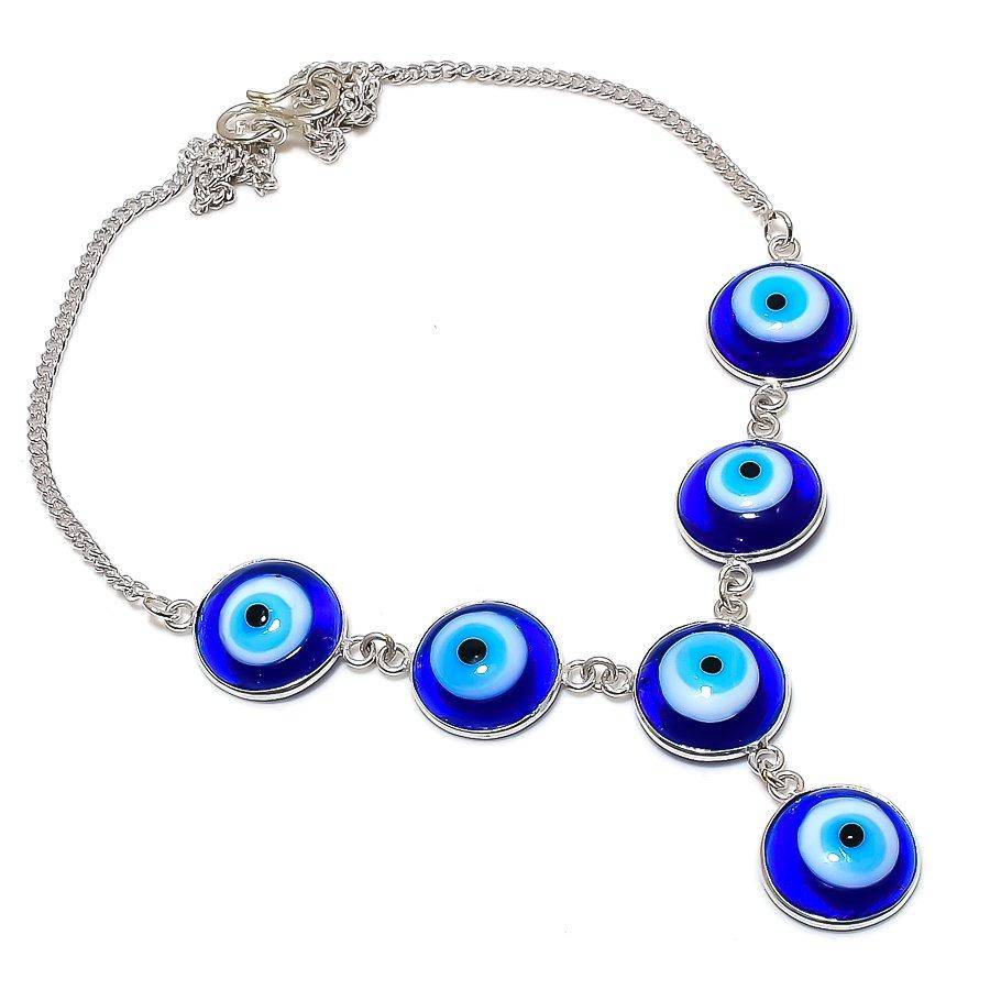Blå Onda Ögat Ädelsten 925 Sterling Silver Smycke Halsband 18