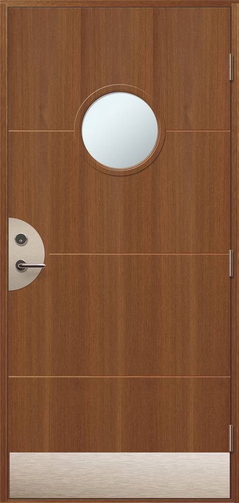 Ytterdörr Emilia Teak - med runt glas 9x19 Vänsterhängd Cotswoldglas