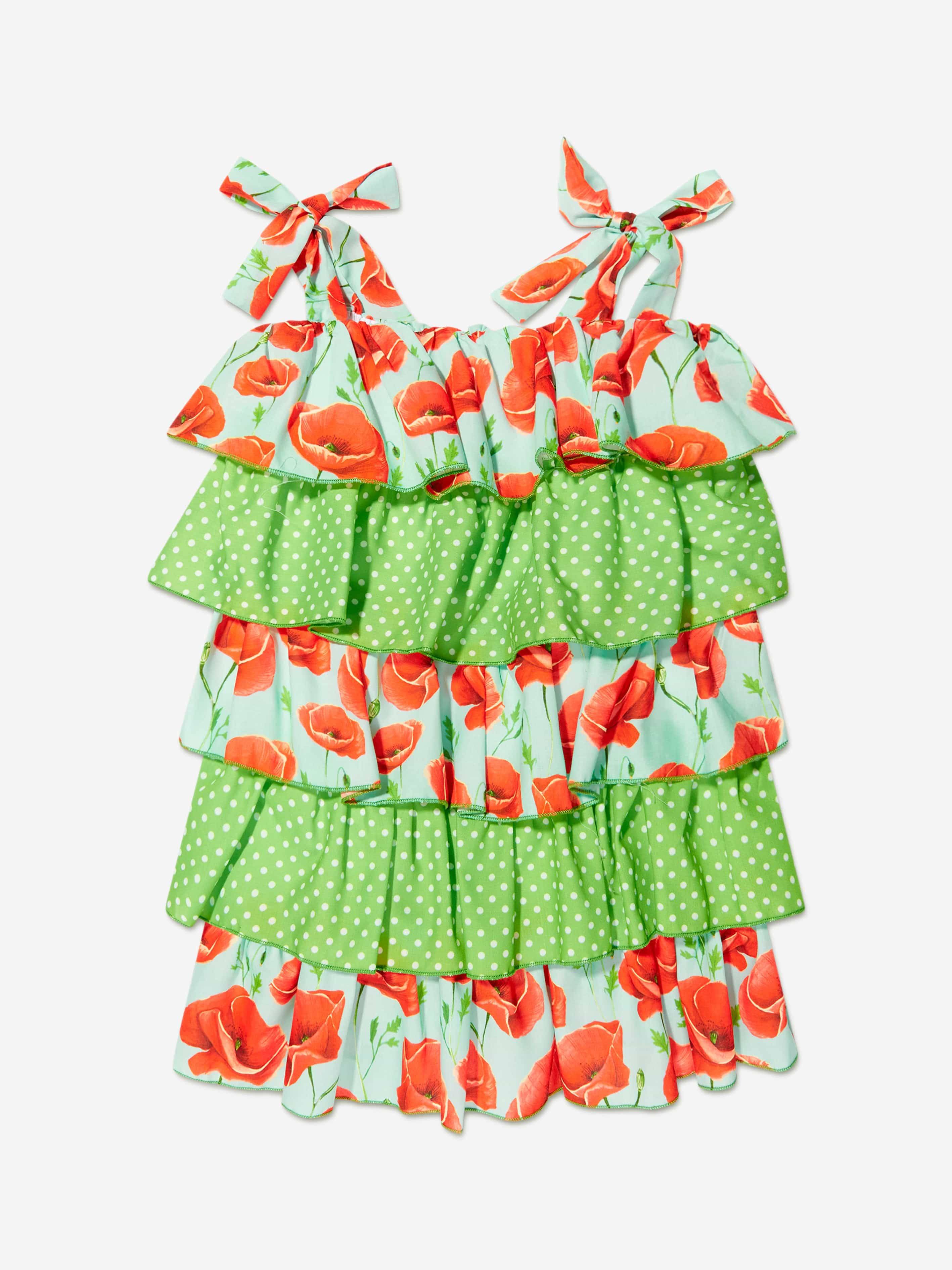 Selini Action Girls Ruffle Poppy Dress in Green - Green / 14 Yrs (14 Yrs)