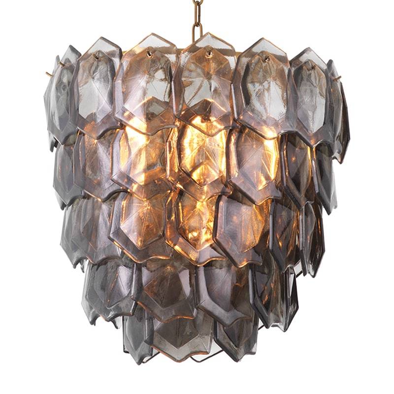 Eichholtz Elias Chandelier taklampa Antik mässing/rökfärgat glas