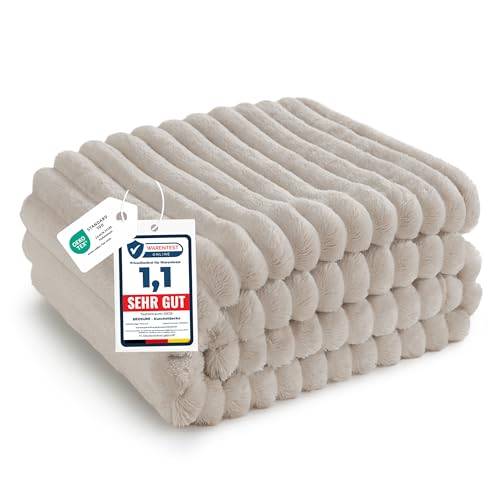 BEDSURE Kuscheldecke för Rumsdekoration - Ullfilt & Fleecefilt, Sofföverkast, Mjuk Varm Grov Kordfilt för Soffa, Present för Kvinnor, Överkast, Beige, 150 x 200 cm