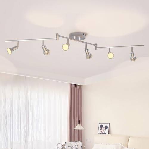 LVWIT LED Takspotlight med 6 lampor GU10, Modern Krom Inomhusspotlight, Takspotlight för Bar, Vardagsrum, Sovrum, Kök (Utan Lampa)