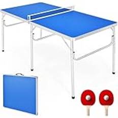 Foldable Ping Pong Table, 100% Preassembled, Table Tennis Table with Net, 2 Paddles, 2 Ping Pong Balls, Portable Table Tennis Game Set for Indoor Outdoor,Blue