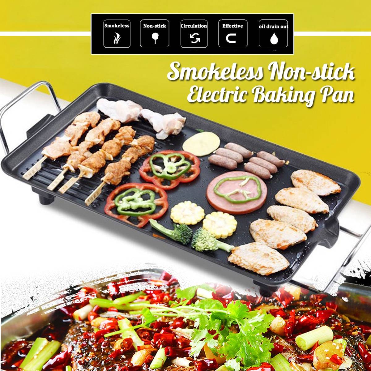 Kök elektrisk bbq grill 220v 1500w eu teppanyaki non-stick yta tallrik justerbar temperatur otroligt mångsidig