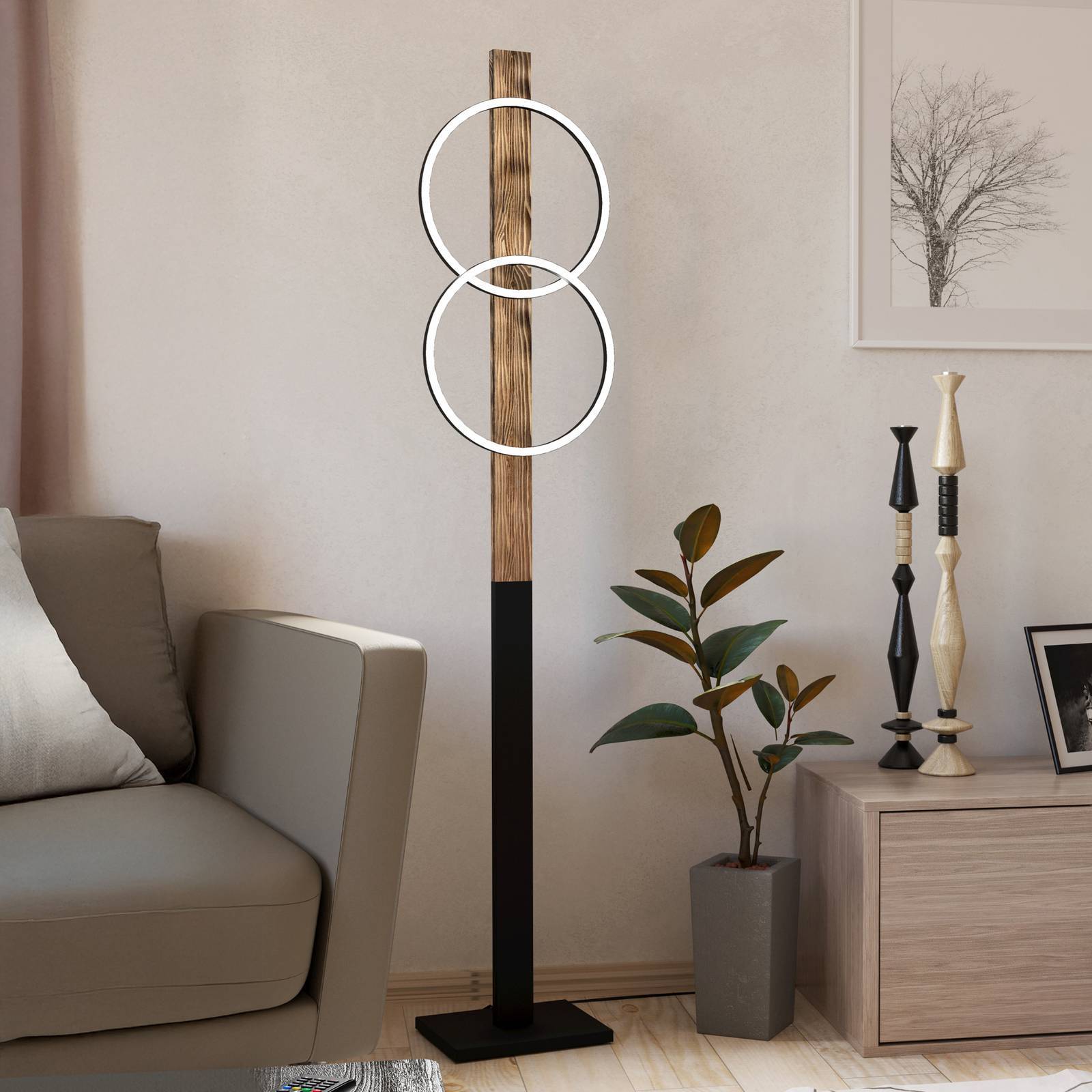 EGLO Golvlampa Boyal, Mörkt trä, Vardagsrum / matsal, Trä, Golvlampa