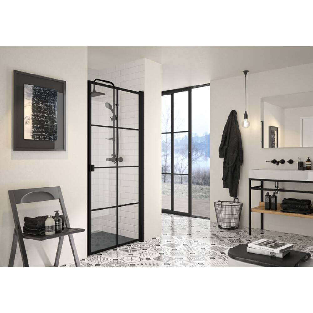DUSCHVÄGG CAMARGUE FRAME NISCH MED SVARTA SPRÖJS 90 CM