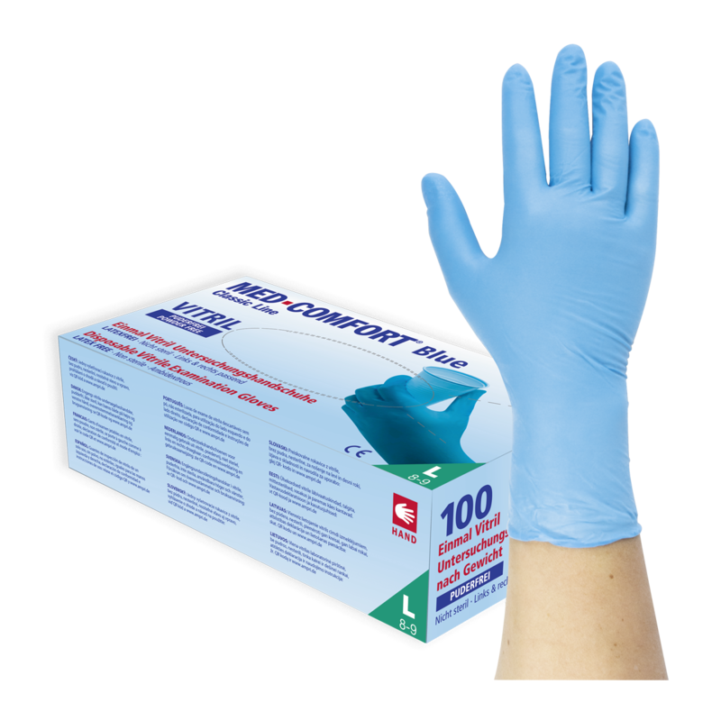MED COMFORT Blue Vitril Engangshandsker Pudderfri - 100 stk. Medium