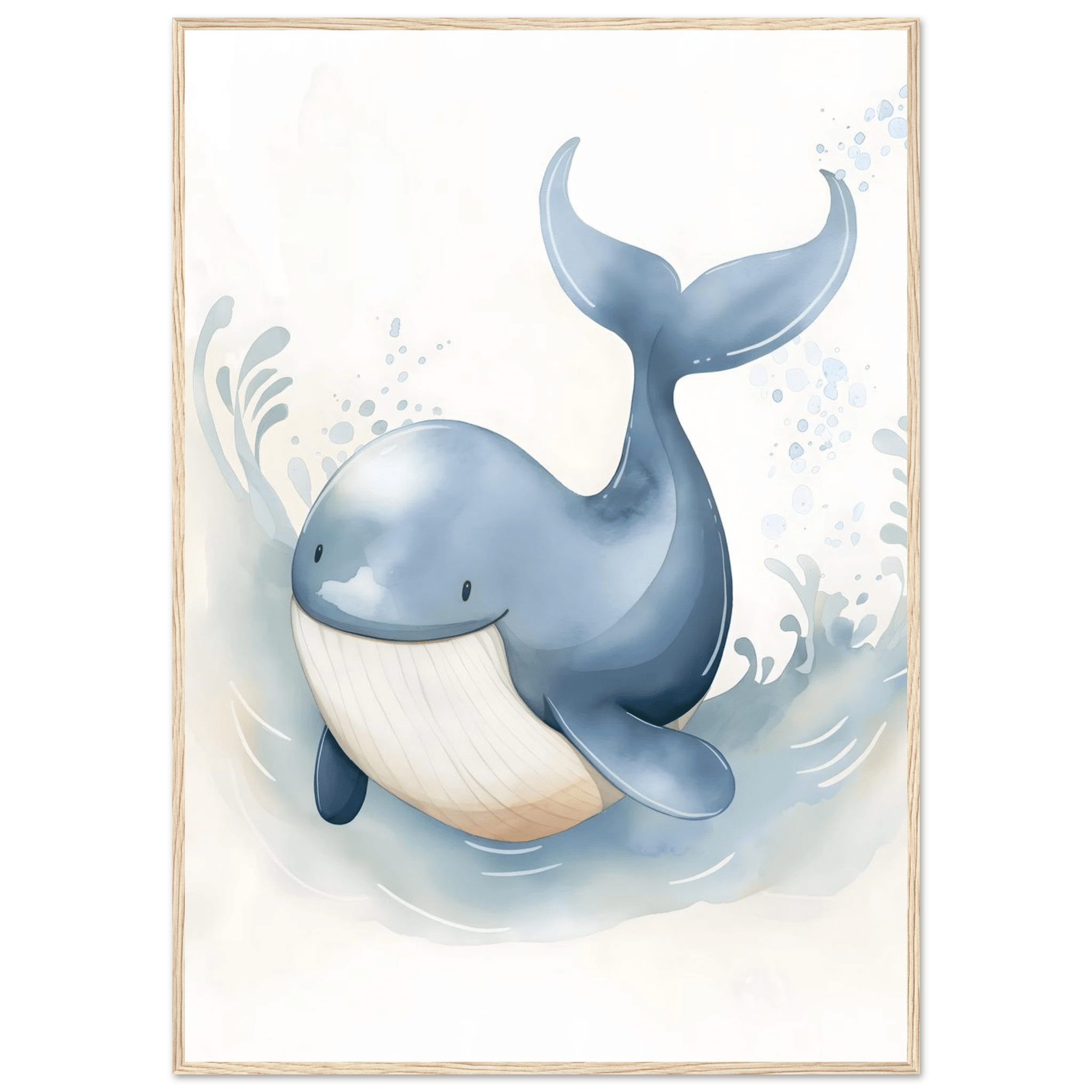 Söt val poster-70x100 cm / 28x40″ / Med ram / Ljust trä