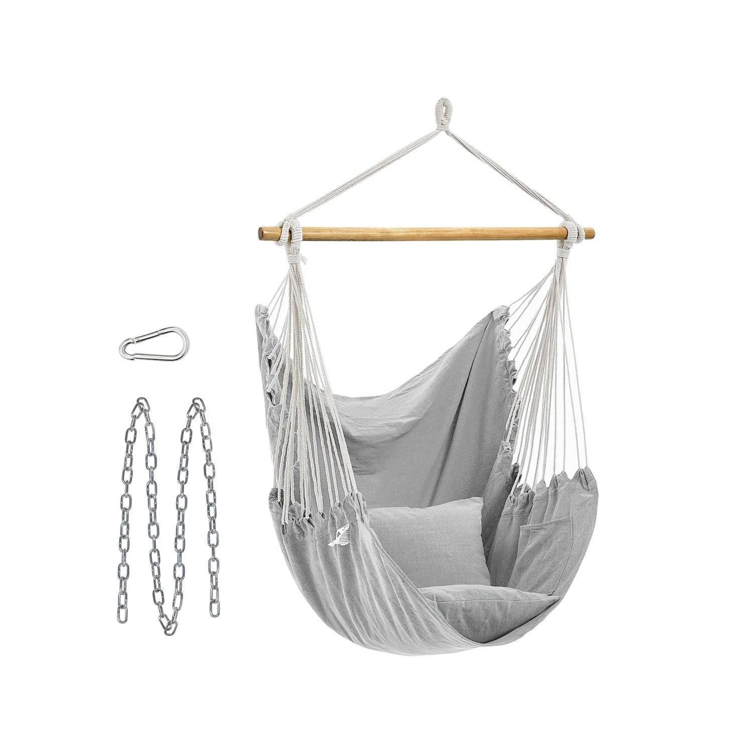SONGMICS GDC187G01 Hanging Chair, Hanging Chair with 2 Cushions, Metal Chain, Maximum Load 150 kg, Indoor and Outdoor Use, Living Room, Bedroom, Grey